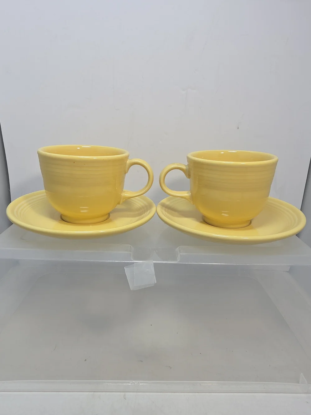 Fiesta Ware Yellow Flat Coffee Cups & Saucers Set of 2 Homer Laughlin